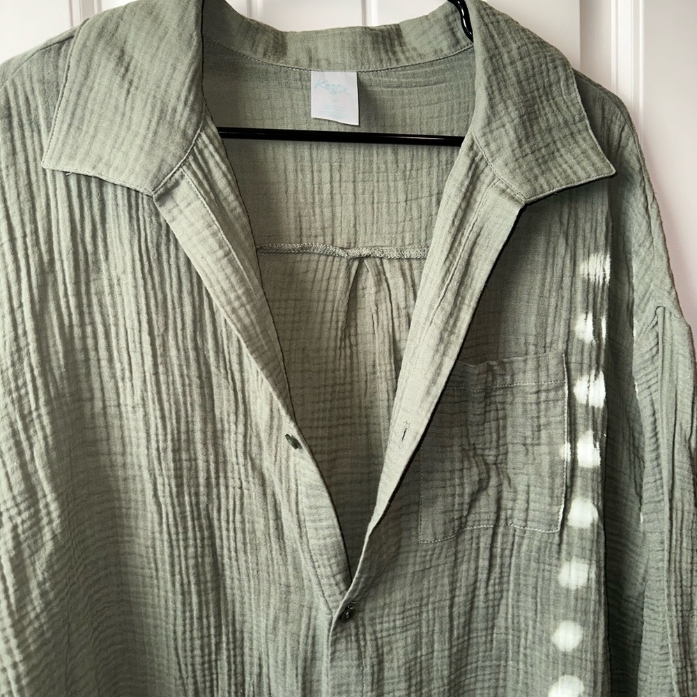 Kona Sol Lightweight Sage Green Olive 100% Cotton Beachy Coverup Long Sleeve - Picture 2 of 9